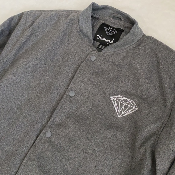 {NWT) Diamond Supply Co. | Embroidered Logo Varsity Bomber Jacket Gray (L) - Picture 16 of 16